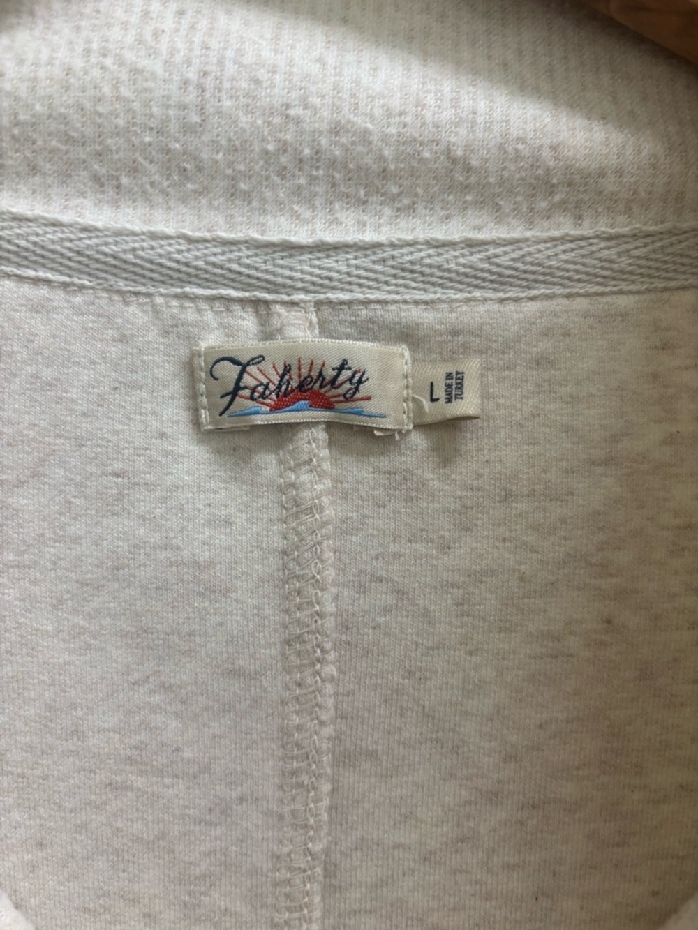 Faherty Legend Half Zip Sweatshirt Sz L Off White Organic Cotton Pullover - Picture 6 of 11